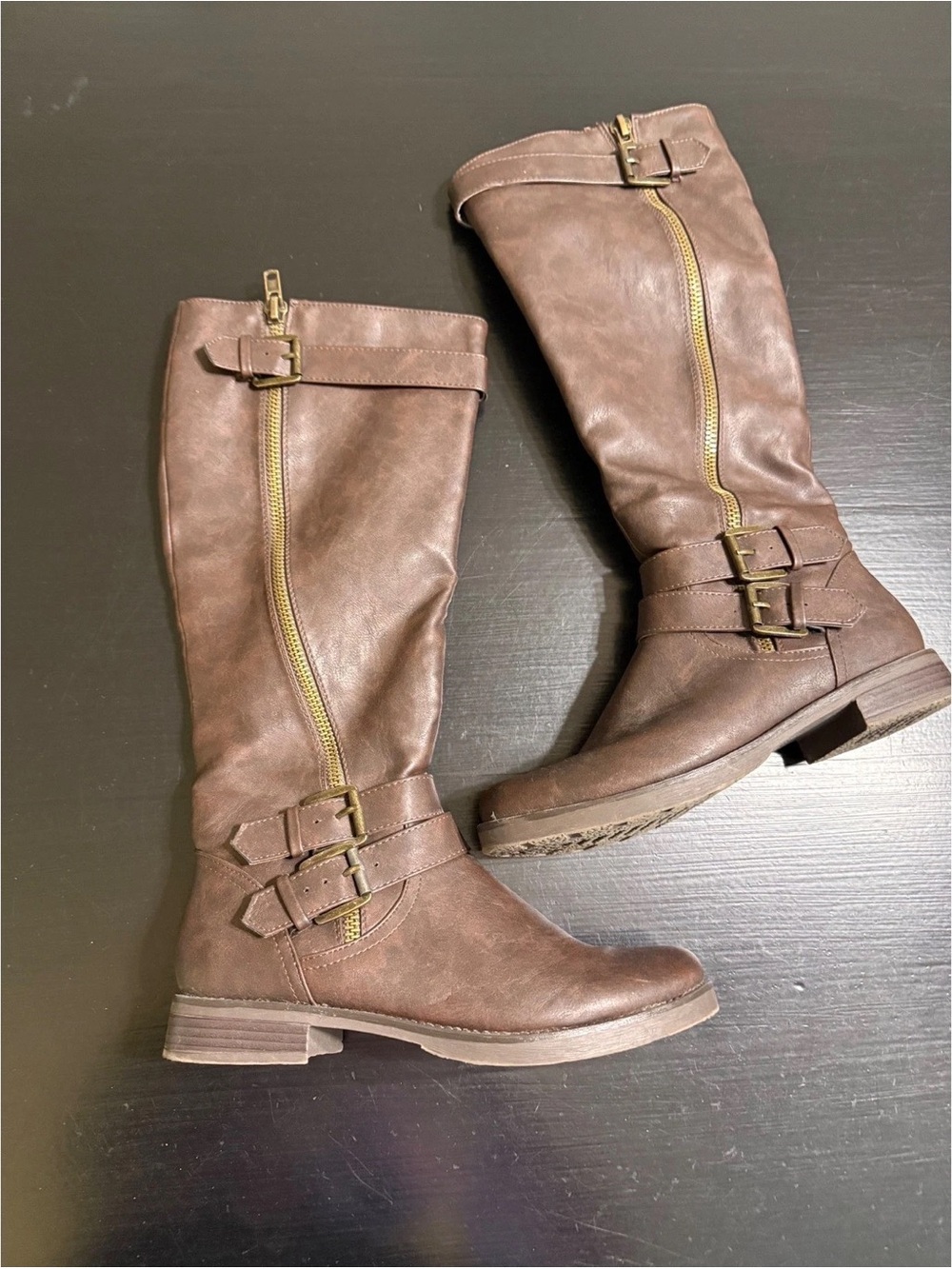 Brown Women's Knee-High Buckle Boots - Classic Riding Style